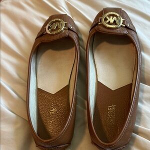 Michael Kors Brown Leather Loafers with MK Medallion Size 9.5W